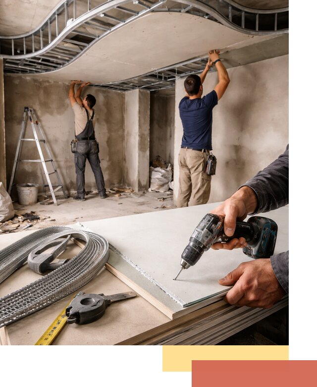 Криволинейный потолок из гипсокартона в Кимрах — монтаж и отделка