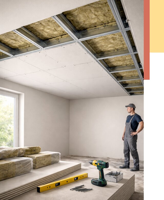 Звукоизоляция потолка ГКЛ в Кимрах от 992 руб. — монтаж под ключ | ОТДЕЛОЧНИК-Кмы